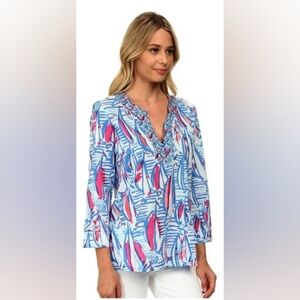 Lilly Pulitzer Amelia Island Red Right Return Resort White Sailboat Tunic